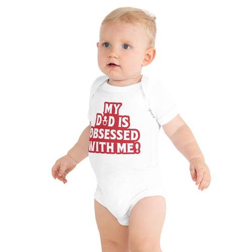 My Dad Is Obsessed With Me- Pacificier- Red Lettering- Baby Short Sleeve Onesie