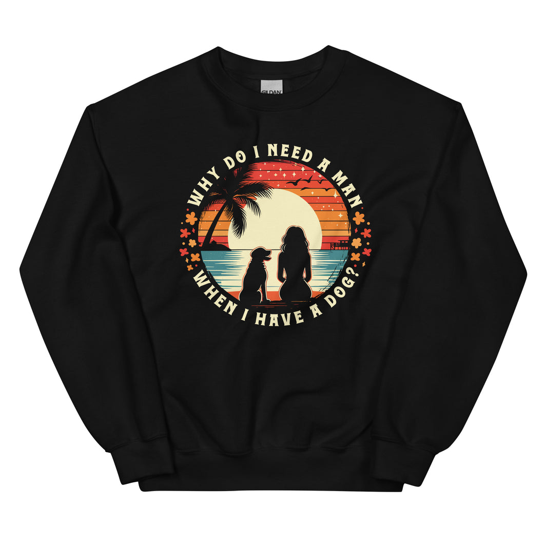 Lady and Dog on Beach- Black Unisex Sweatshirt