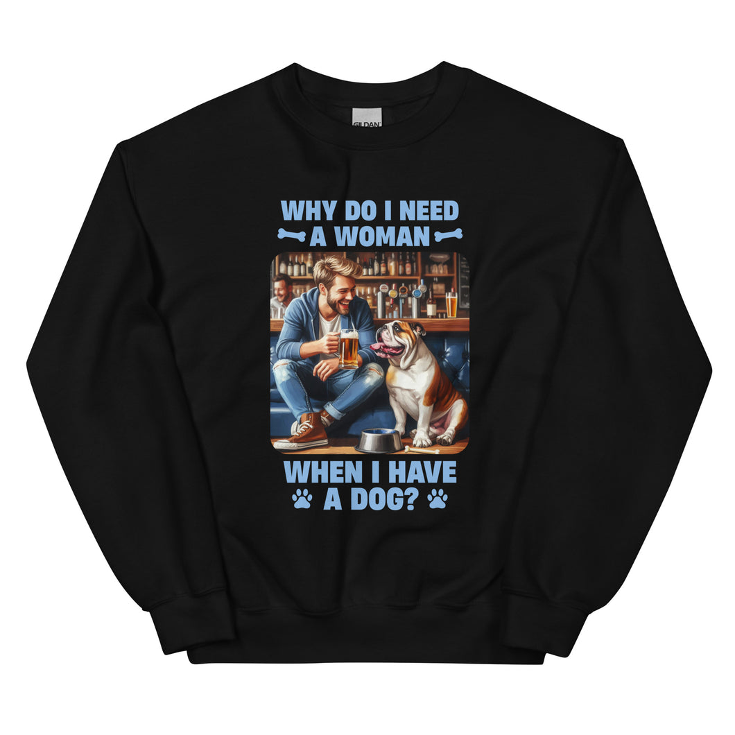 Man Bonde Hair with Small Dog- Black or White Unisex Sweatshirt