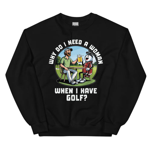 Golf Drinking Beer with Golf Bag- Black Unisex Sweatshirt