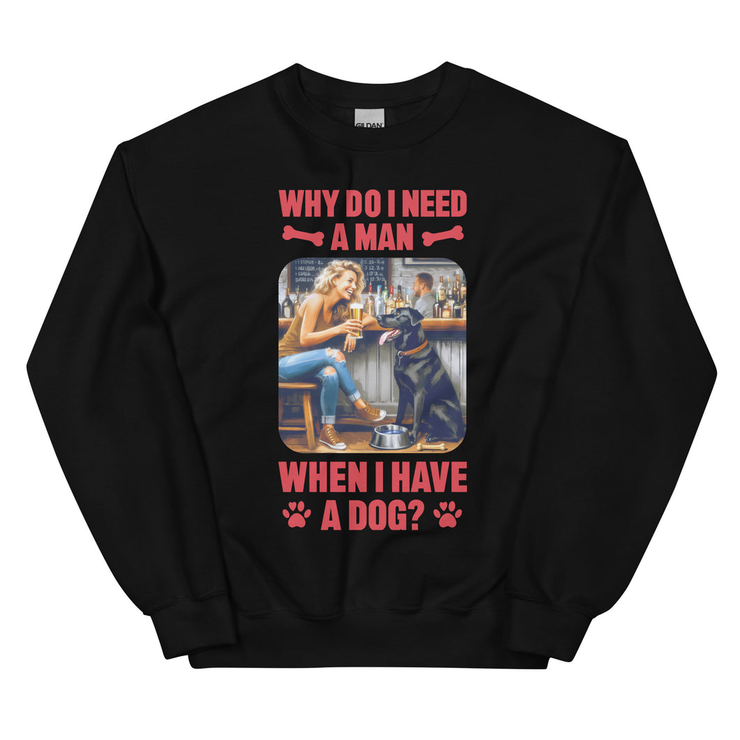 Lady Blonde Hair with Large Dog- Black or White Unisex Sweatshirt