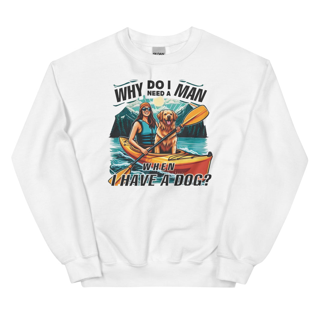 Lady Kayaking with Dog- White Unisex Sweatshirt