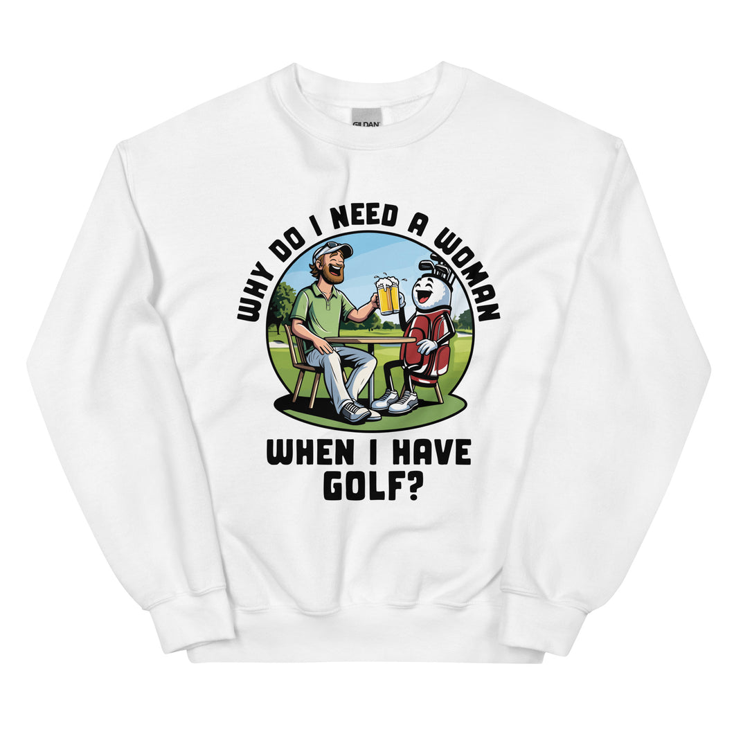 Golf Drinking Beer with Golf Bag- White Unisex Sweatshirt