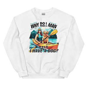 Lady Kayaking with Dog- White Unisex Sweatshirt