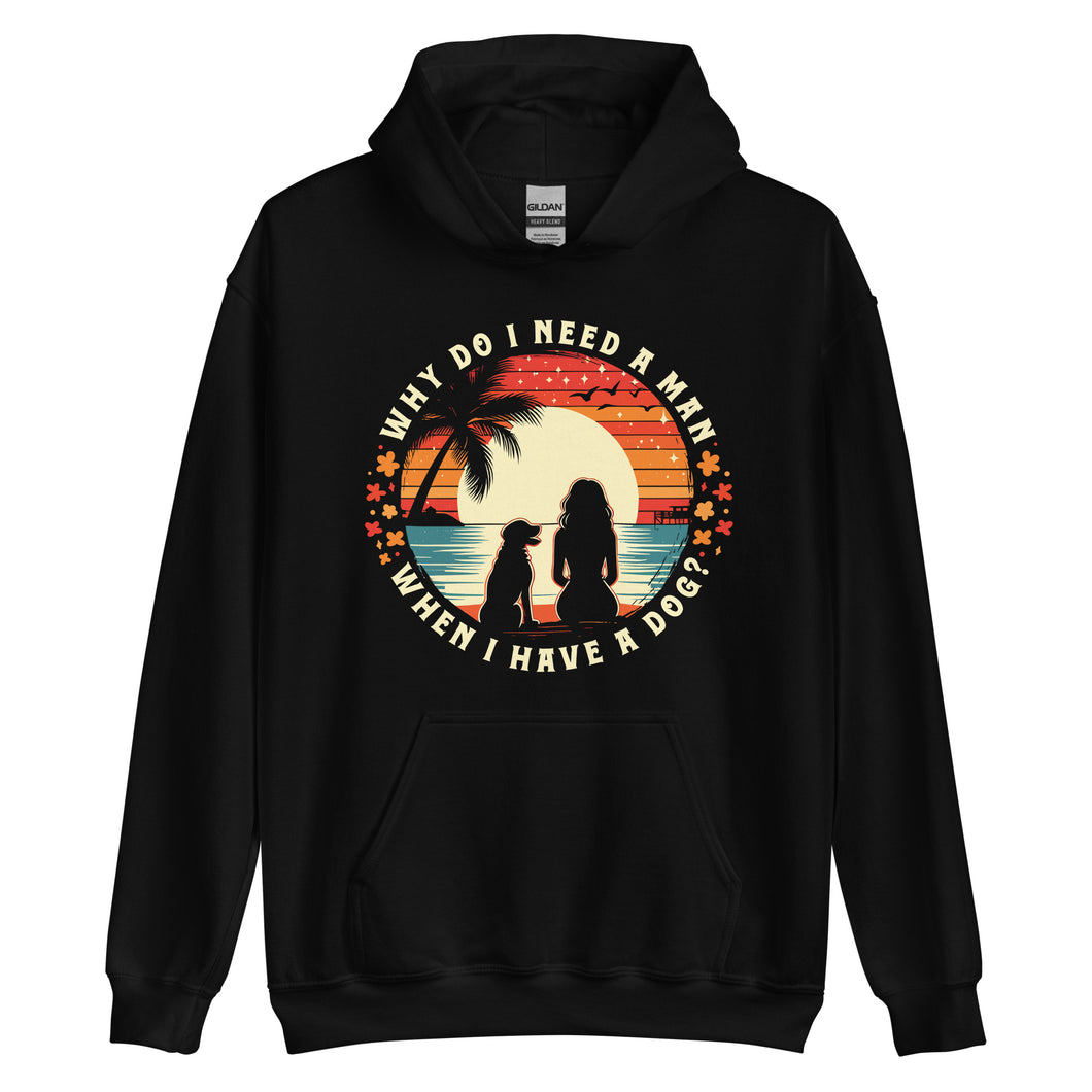 Lady and Dog on Beach- Black Unisex Hoodie