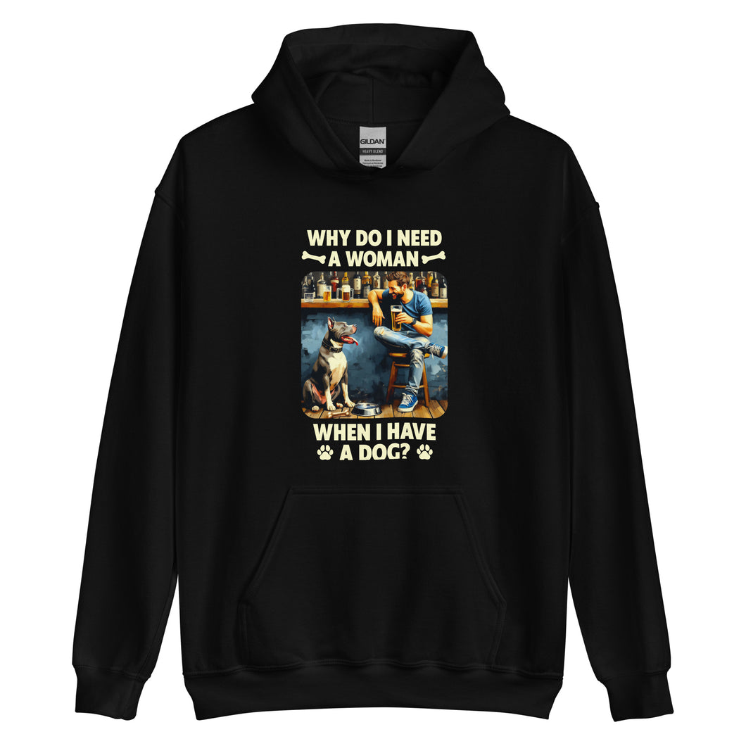 Man Brown Hair with Large Dog- Black Unisex Hoodie