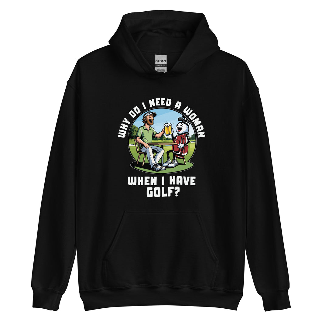 Golf Drinking Beer with Golf Bag- Black Unisex Hoodie