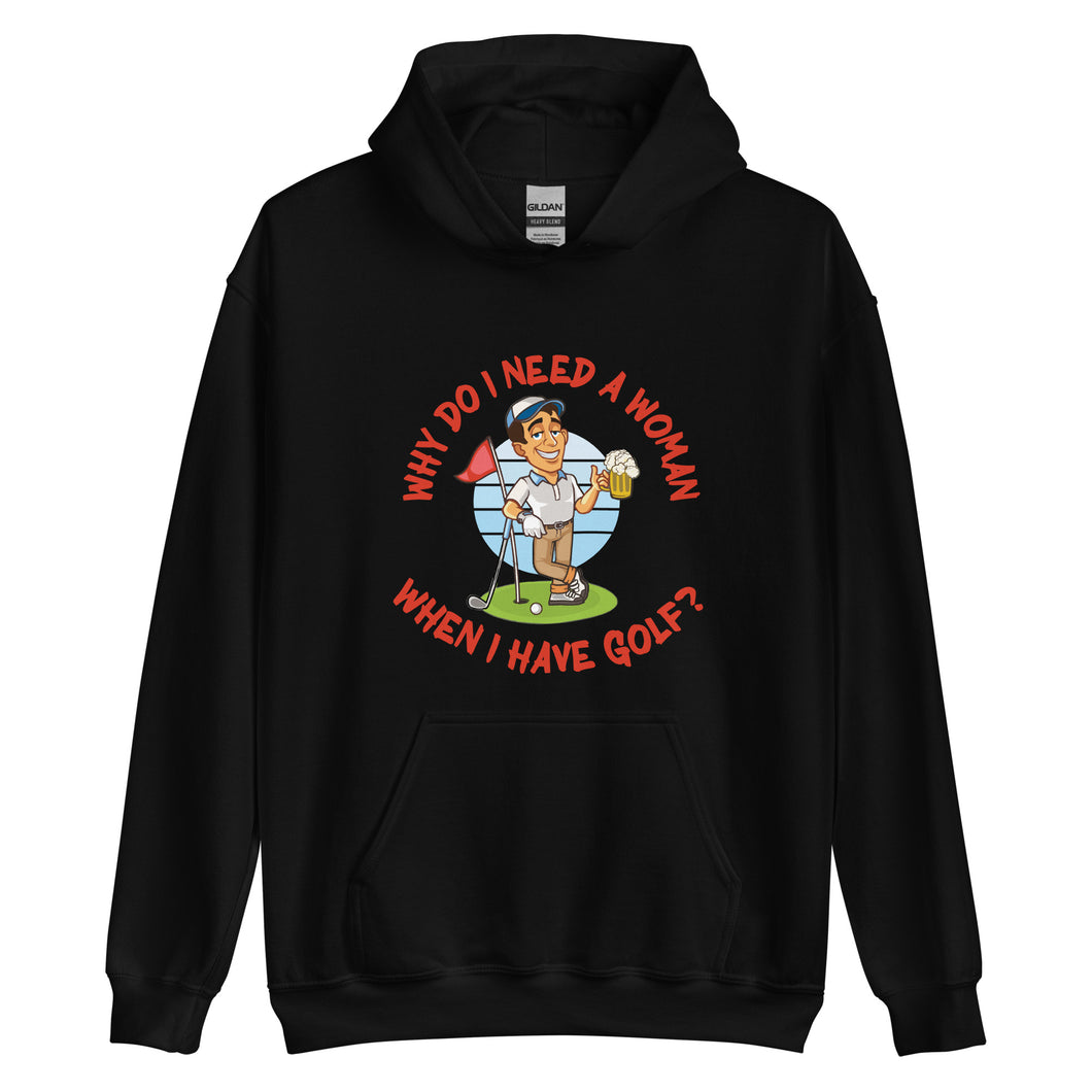 Golf Leaning on Golf Club- Black or White Unisex Hoodie