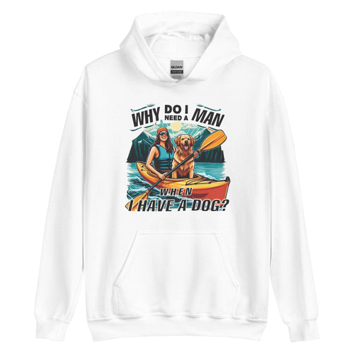 Lady and Dog Kayaking- White Unisex Hoodie