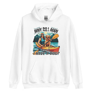 Lady and Dog Kayaking- White Unisex Hoodie