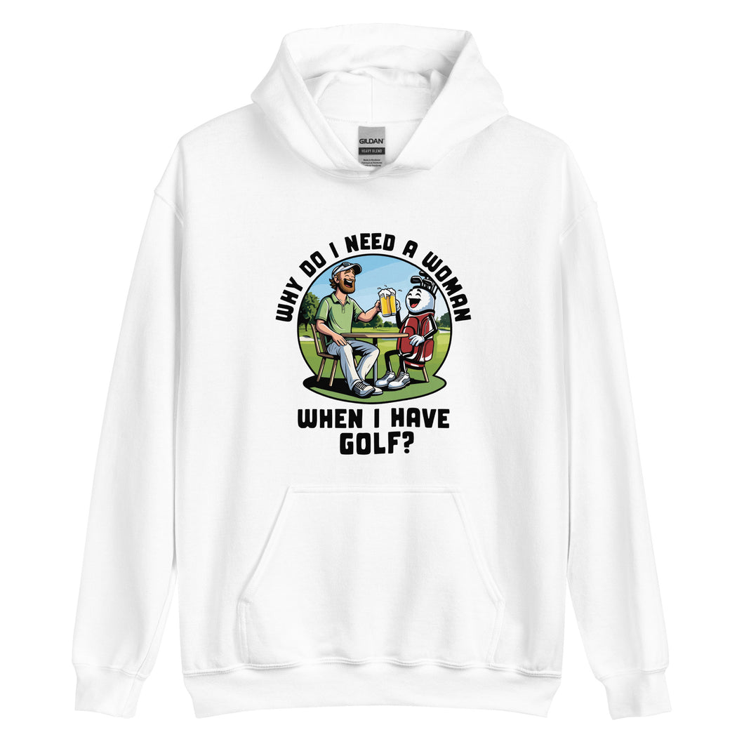 Golf Drinking Beer with Golf Bag- White Unisex Hoodie