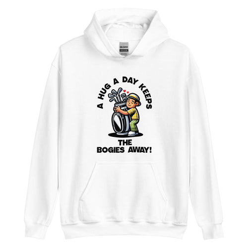 Golf A Hug A Day Keeps The Bogies Away- White Unisex Hoodie