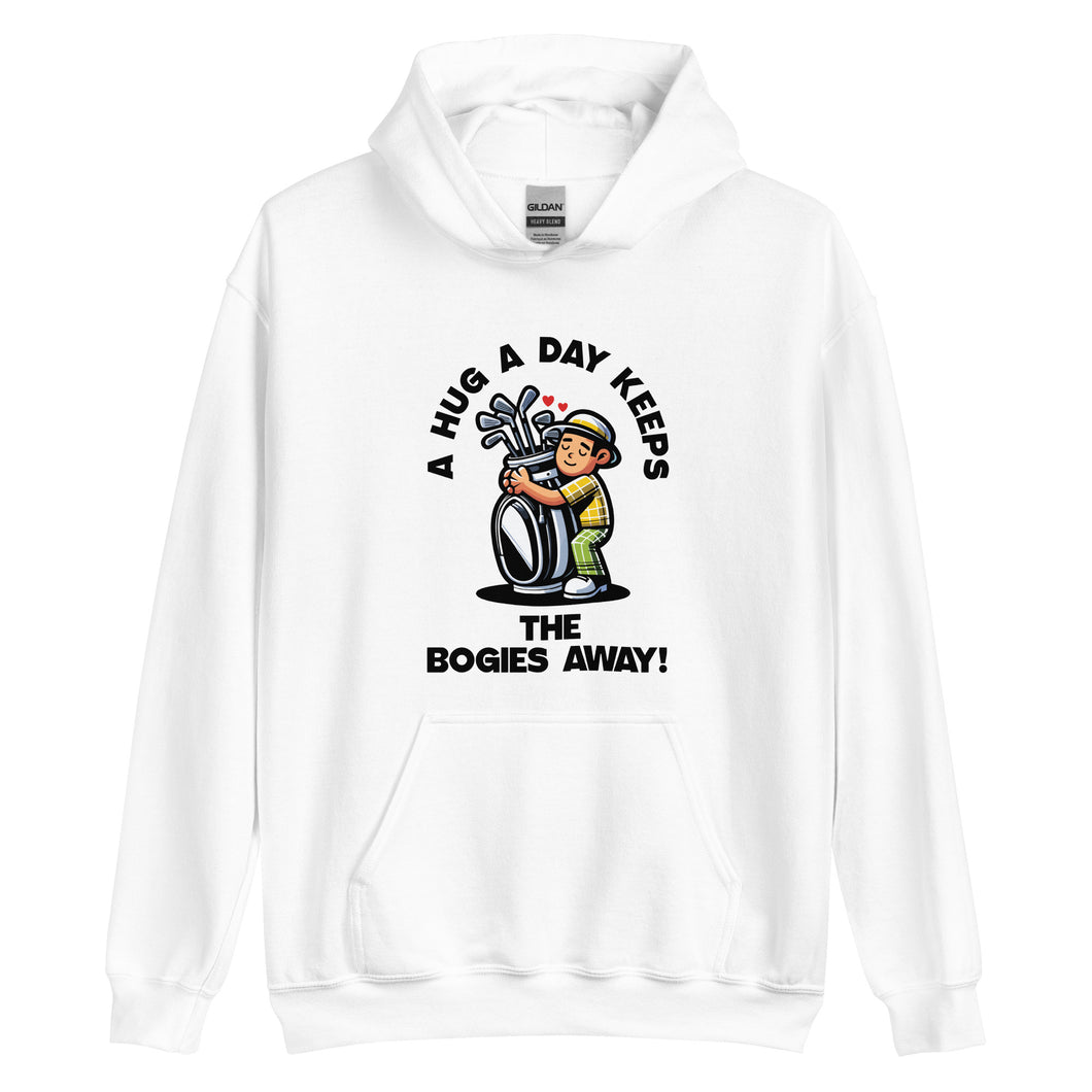 Golf A Hug A Day Keeps The Bogies Away- White Unisex Hoodie