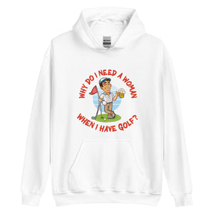 Golf Leaning on Golf Club- Black or White Unisex Hoodie