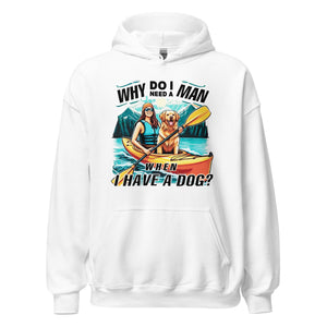 Lady Kayaking with Dog- White Unisex Hoodie