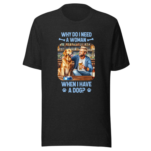 Man Blonde Hair with Large Dog- Black or White Unisex T-Shirt