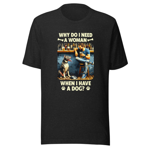 Man Brown Hair with Large Dog- Black Unisex T-Shirt