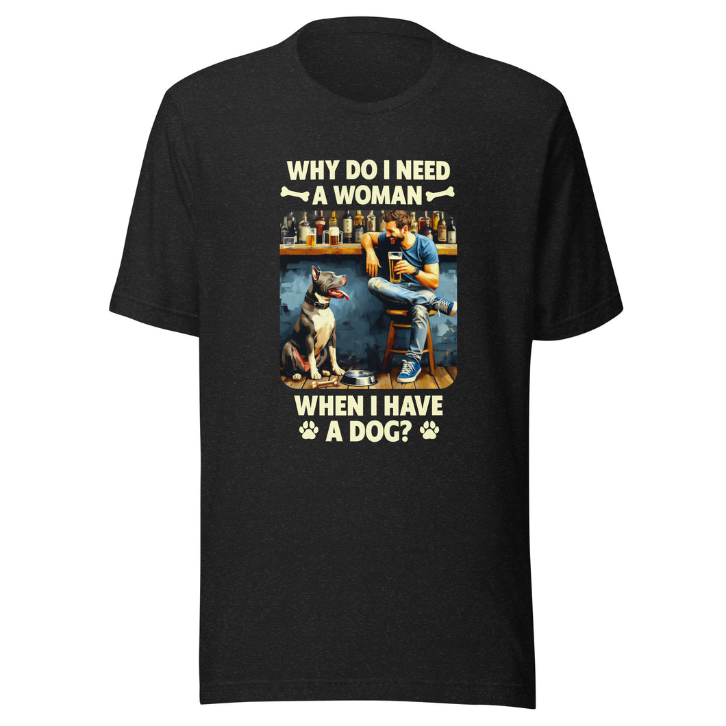 Man Brown Hair with Large Dog- Black Unisex T-shirt