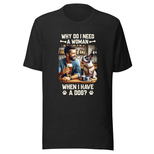 Man Brown Hair with Small Dog- Black Unisex T-Shirt