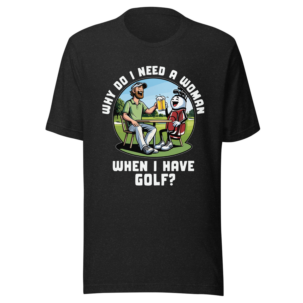 Golf Drinking Beer with Golf Bag- Black Unisex T-shirt