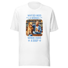 Load image into Gallery viewer, Man Blonde Hair with Large Dog- Black or White Unisex t-shirt