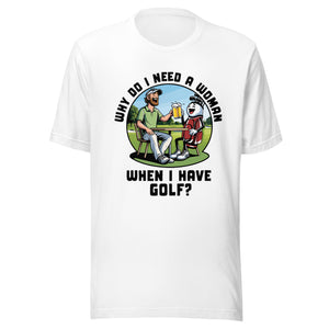 Golf Drinking Beer with Golf Bag- White Unisex T-shirt