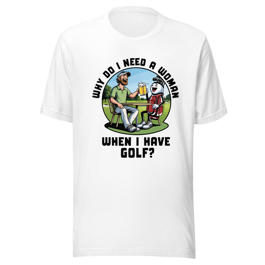 Golf Drinking Beer with Golf Bag- White Unisex T-shirt