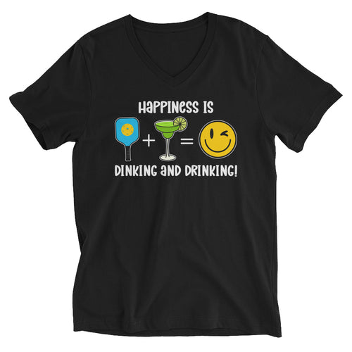 Happiness is Dinking and Drinking!- Margarita- Black Unisex Short Sleeve V-Neck T-Shirt