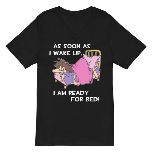 As Soon As I Wake Up- Female- Black Unisex Short Sleeve V-Neck T-Shirt