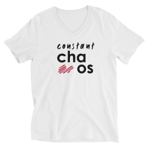 Constant Chaos- White Unisex Short Sleeve V-Neck T-Shirt