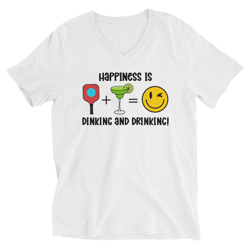 Happiness is Dinking and Drinking!- Margarita- White Unisex Short Sleeve V-Neck T-Shirt