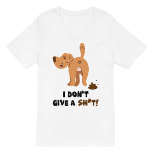 Dog- I Don't Give A Sh*t!- White Unisex Short Sleeve V-Neck T-Shirt