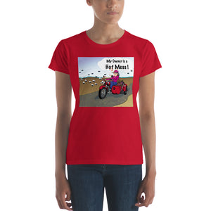 Female Motorcycle w/ Brown Dog- Women's Short Sleeve T-shirt