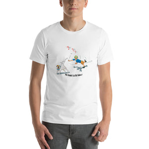 Male Stumble w/ White Dog- Short-Sleeve Unisex T-Shirt