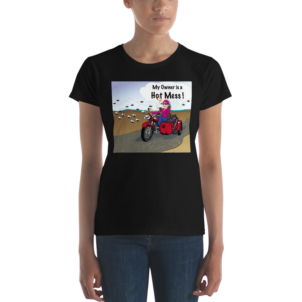 Female Motorcycle w/ Black Dog- Women's Short Sleeve T-shirt