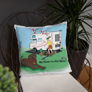 RV Sewer Spill Female w/ Black Dog- Basic Pillow