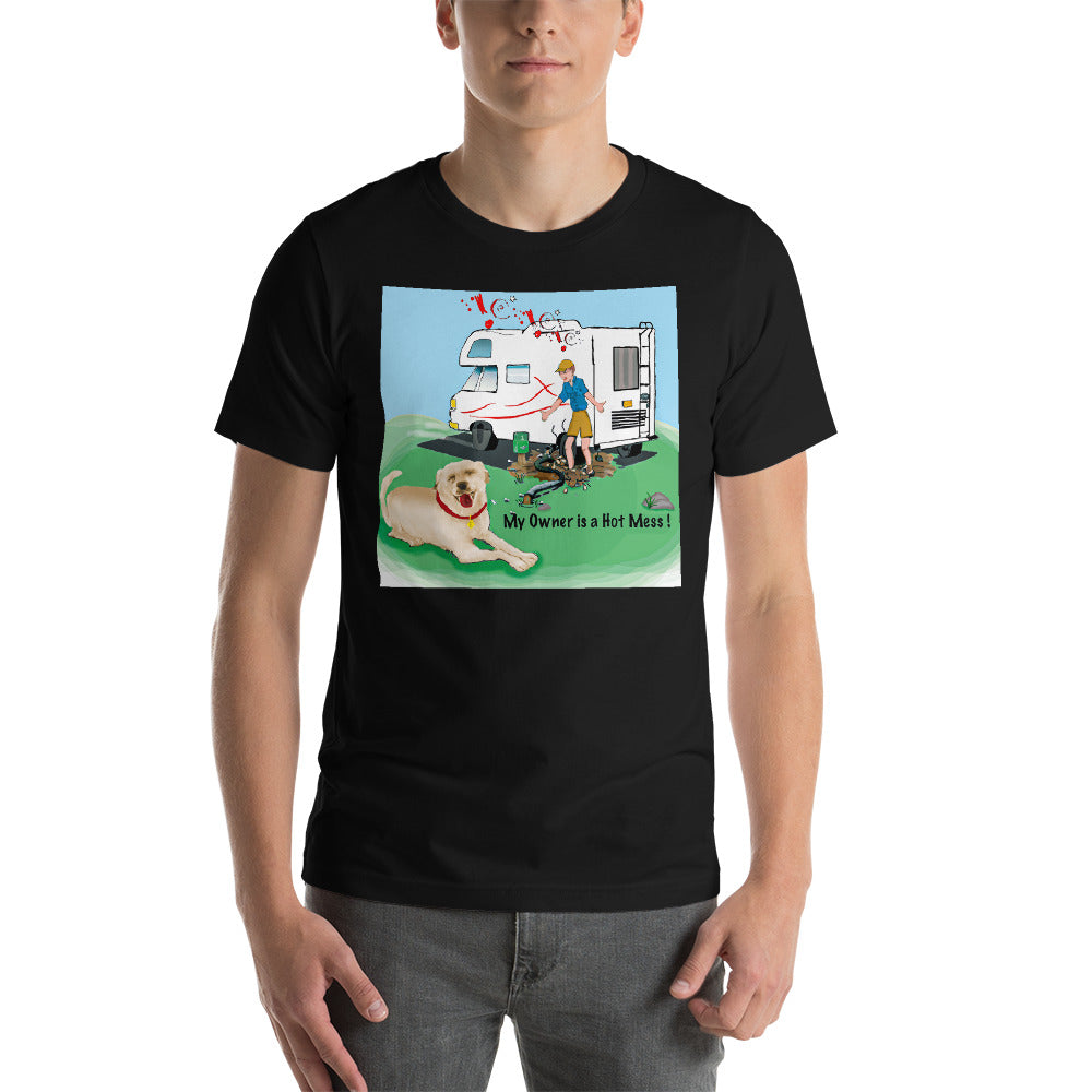 RV Sewer Spill Male w/ Tan Dog- Short-Sleeve Unisex T-Shirt