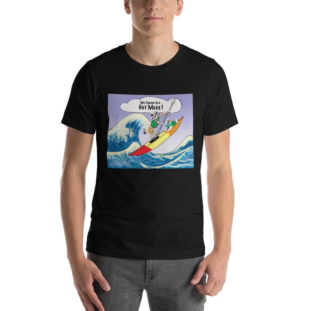 Male Kayaker w/ White Dog- Short-Sleeve Unisex T-Shirt