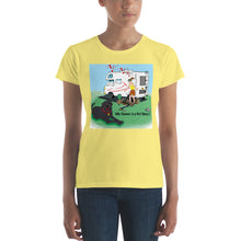 Load image into Gallery viewer, RV Sewer Spill Female w/ Black Dog- Women&#39;s Short Sleeve T-shirt