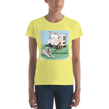 Load image into Gallery viewer, RV Sewer Spill Female w/ White Dog- Women&#39;s Short Sleeve T-Shirt