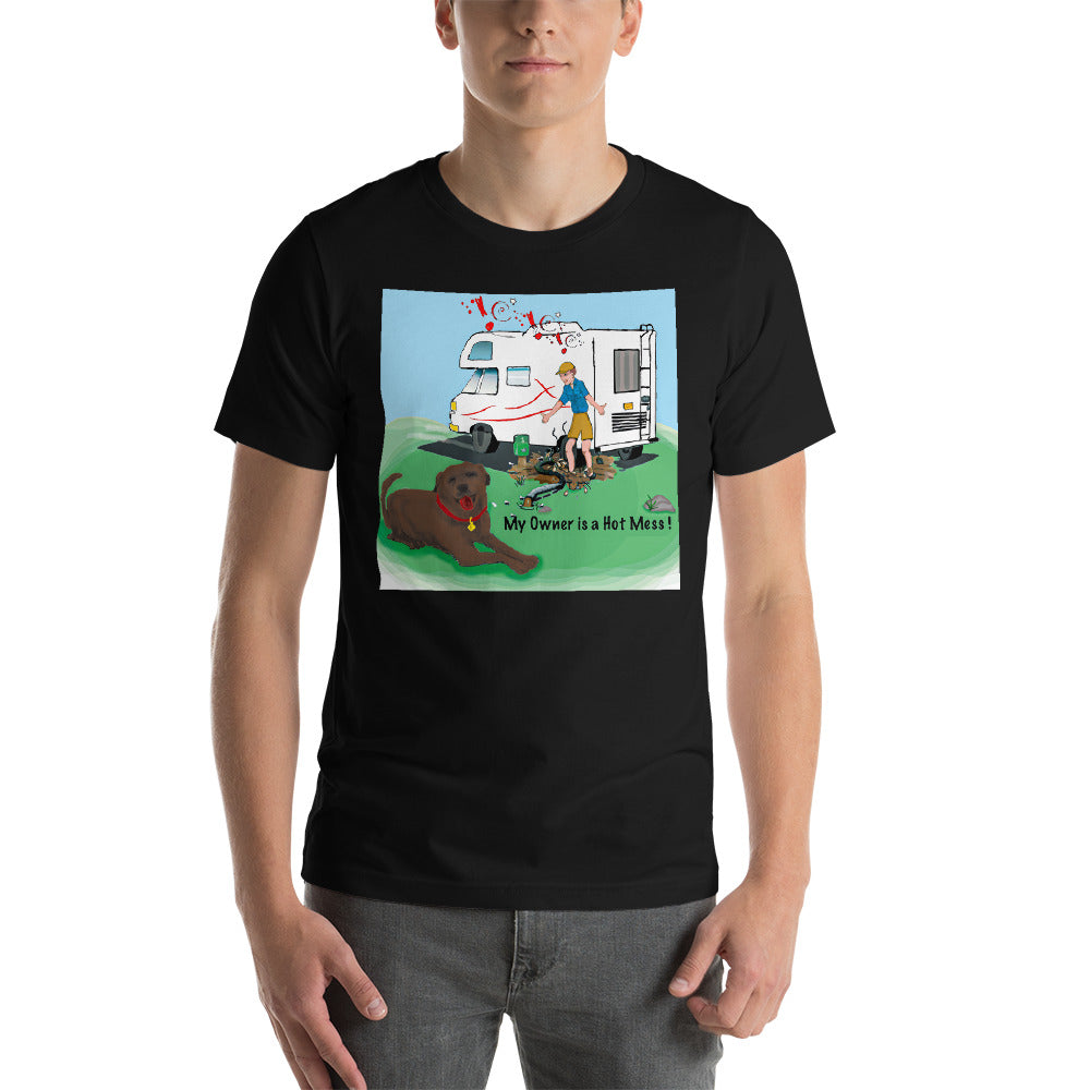 RV Sewer Spill Male w/ Brown Dog- Short-Sleeve Unisex T-Shirt