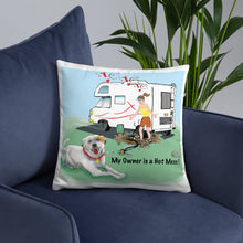 Load image into Gallery viewer, RV Sewer Spill Female w/ White Dog- Basic Pillow- 18&#39;X18&#39;