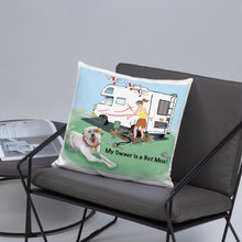 Load image into Gallery viewer, RV Sewer Spill Female w/ White Dog- Basic Pillow- 18&#39;X18&#39;