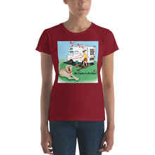 Load image into Gallery viewer, RV Sewer Spill Female w/ Tan Dog- Women&#39;s Short Sleeve T-shirt