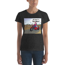 Load image into Gallery viewer, Female Motorcycle w/ White Dog- Women&#39;s Short Sleeve T-Shirt