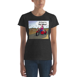 Female Motorcycle w/ Tan Dog- Women's Short Sleeve T-Shirt