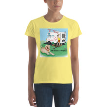 Load image into Gallery viewer, RV Sewer Spill Female w/ Tan Dog- Women&#39;s Short Sleeve T-shirt