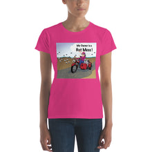 Load image into Gallery viewer, Female Motorcycle w/ White Dog- Women&#39;s Short Sleeve T-Shirt