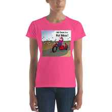 Load image into Gallery viewer, Female Motorcycle w/ Tan Dog- Women&#39;s Short Sleeve T-Shirt