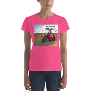 Female Motorcycle w/ Tan Dog- Women's Short Sleeve T-Shirt